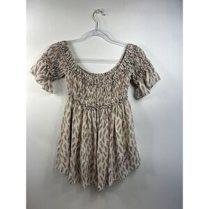 By‎ Together Dress Girls' Size M Tan Smocked Stretch Peasant Short Sleeve